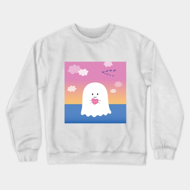 Gordie the Ghost (sunset) | by queenie's cards Crewneck Sweatshirt by queenie's cards